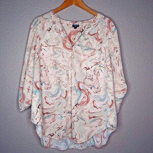 Torrid Harper Marble Print Blouse / Shirt 3/4 Sleeve V Neck Size 2 2X Plus 18/20